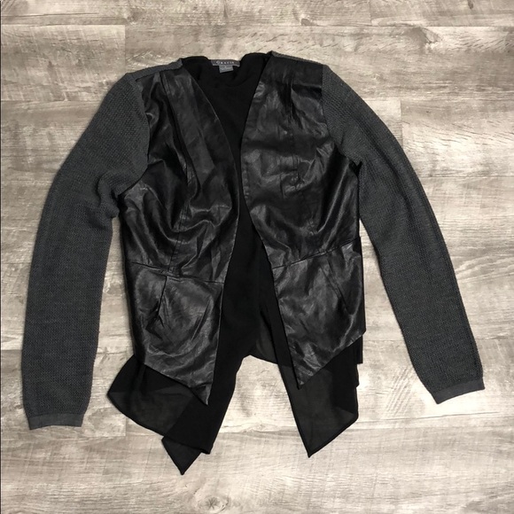 Knit & Faux Leather Layered Chiffon Jacket - Picture 3 of 5